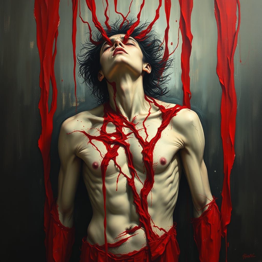 Figurative Abstract Painting of Agony and Severance