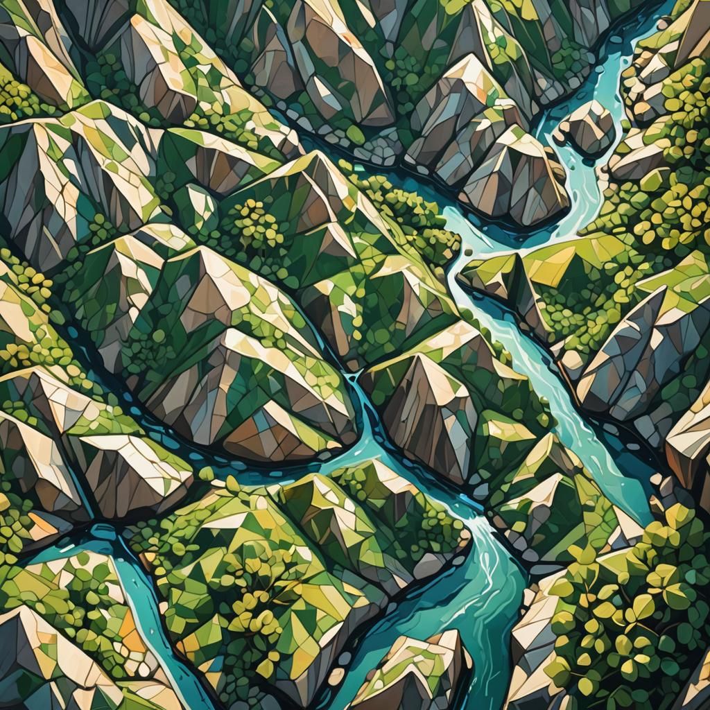 Geometric Mountain Range in Cubist Style