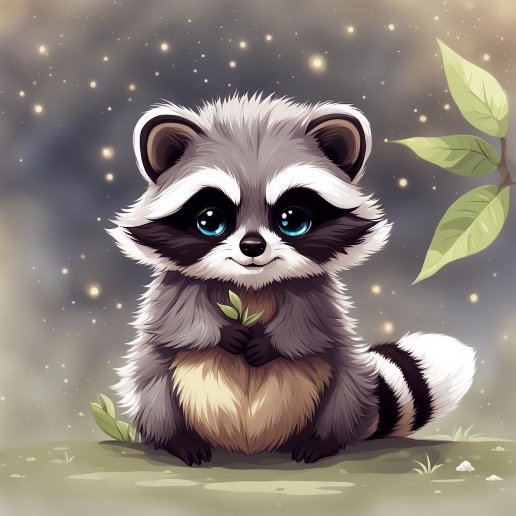 Cute Chibi Raccoons: Adorable Digital Art