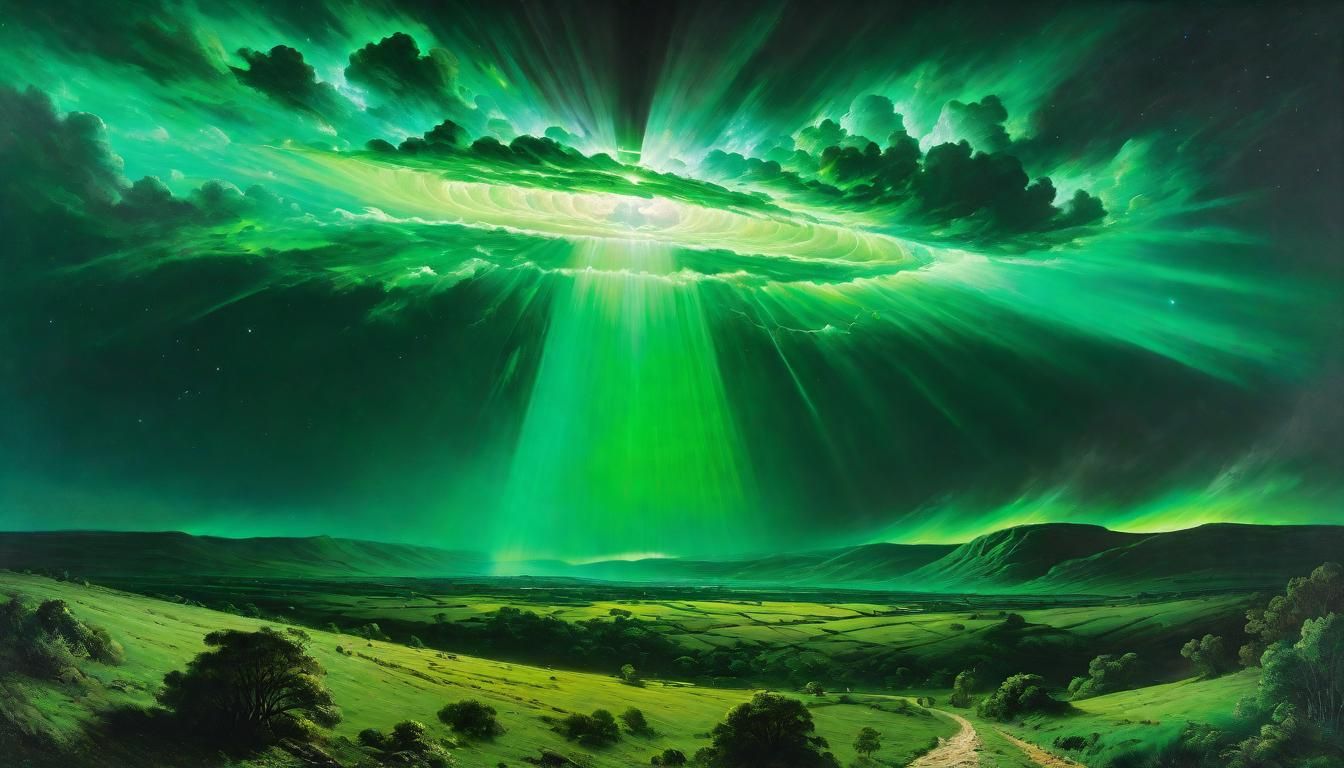 Ominous Cosmic Rift with Green Light, Pastel Art