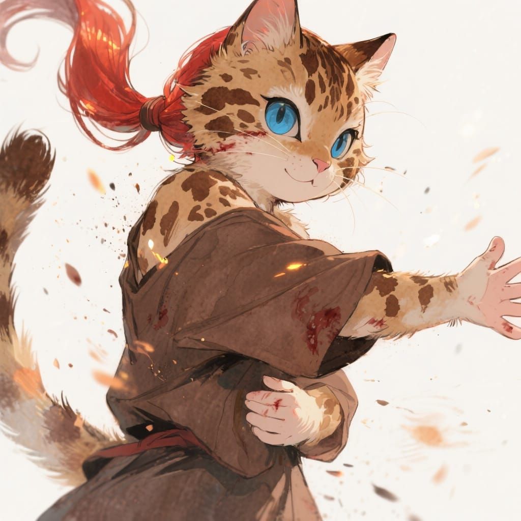 Anthropomorphic Cat in Watercolor Anime Style