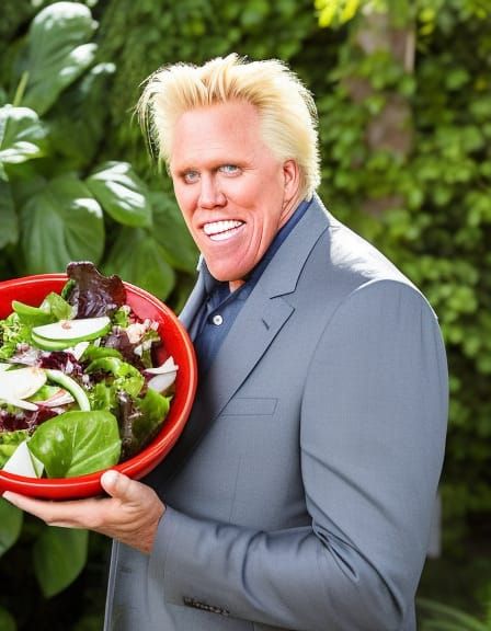 Gary Busey Eccentrically Enjoys a Big Salad