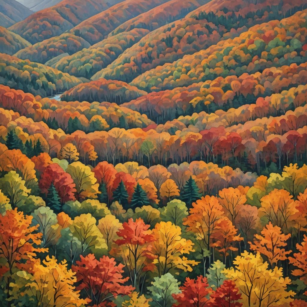 Appalachian Mountains in Fall Gouache Painting