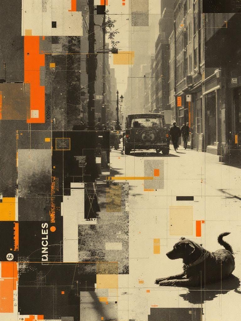 Bauhaus Cityscape with Dog in Sunlight