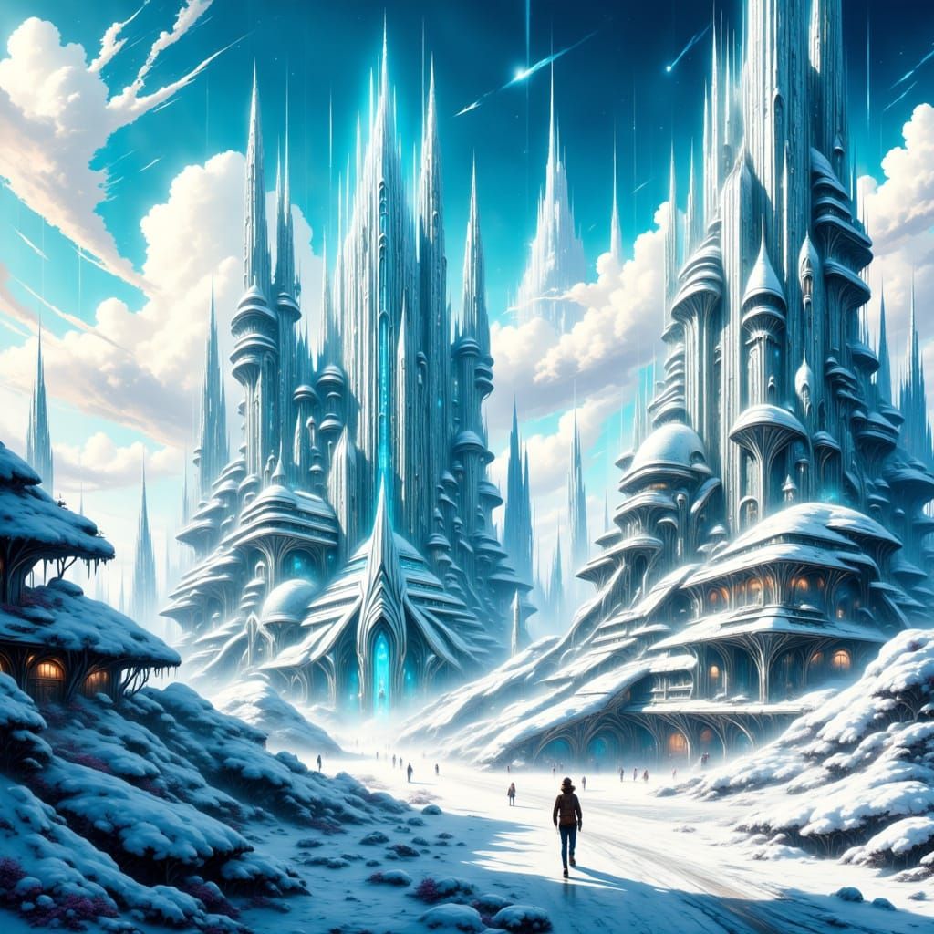 Majestic Crystal Palace in Dreamlike Winter Wonderland