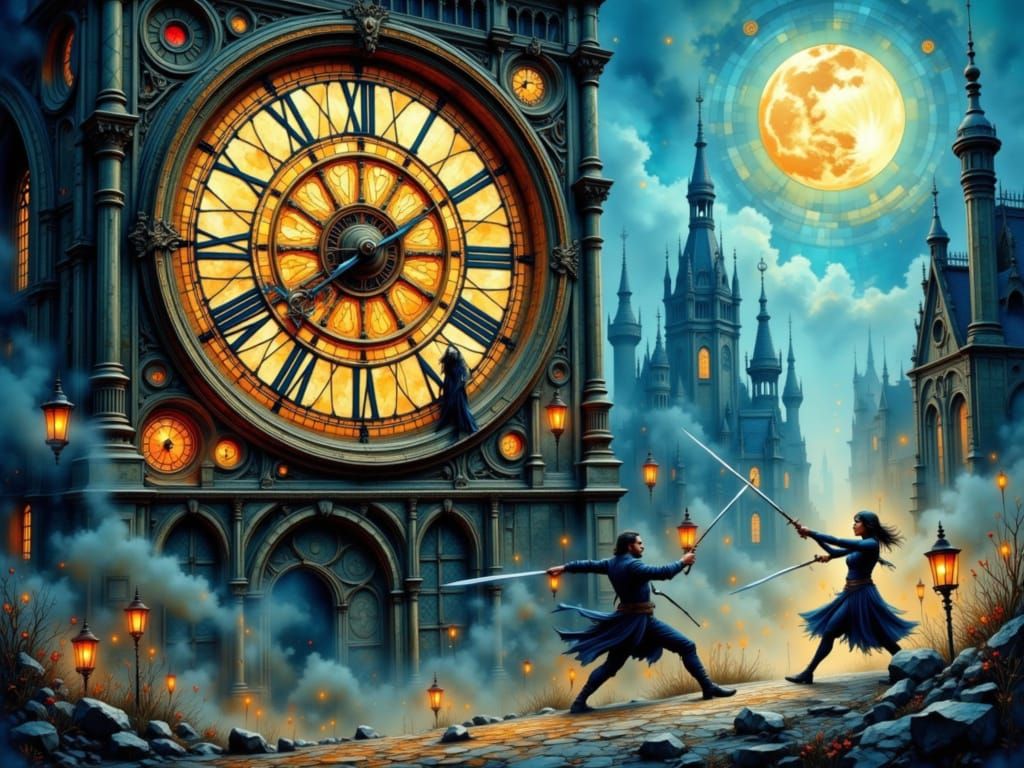 Ethereal Clock Tower in Mosaic Watercolors