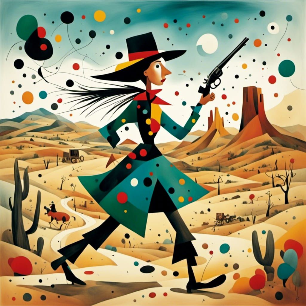 Female Gunslinger in Old West, Abstract Style