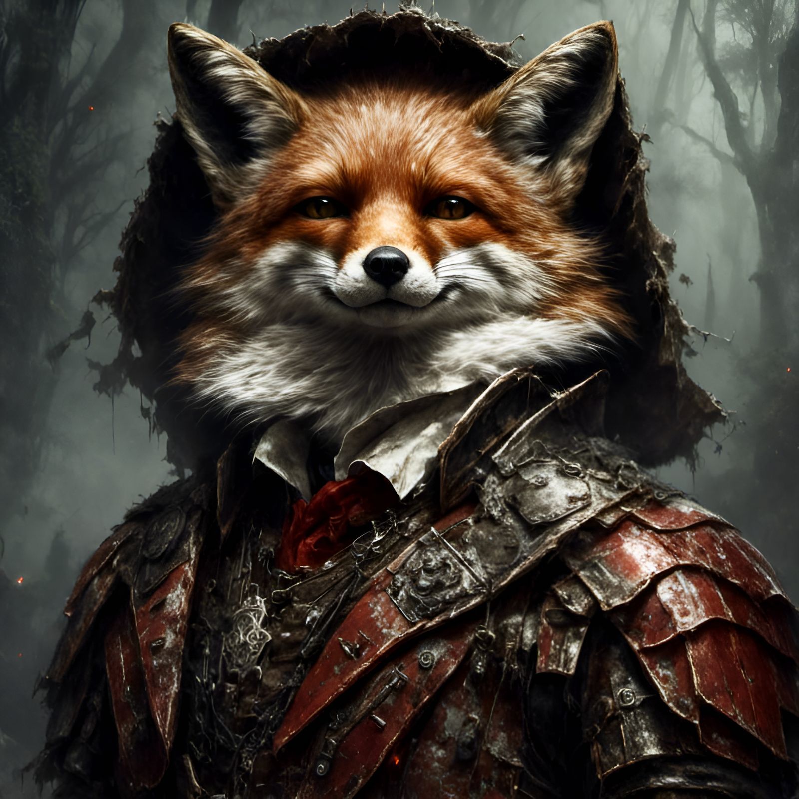 Anthropomorphic Fox Bounty Hunter in Red Armor