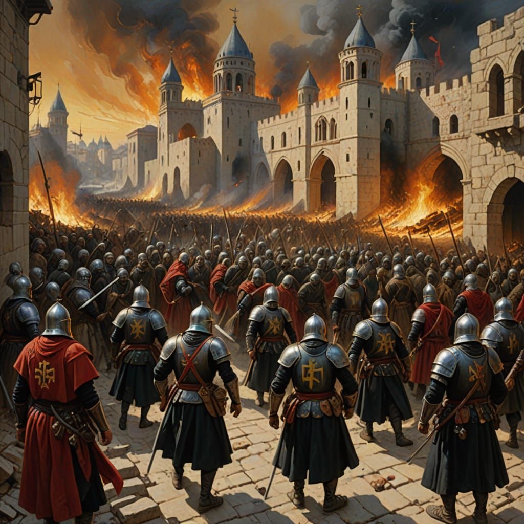 Medieval Knights Storm Constantinople in Dramatic Oil Painti...