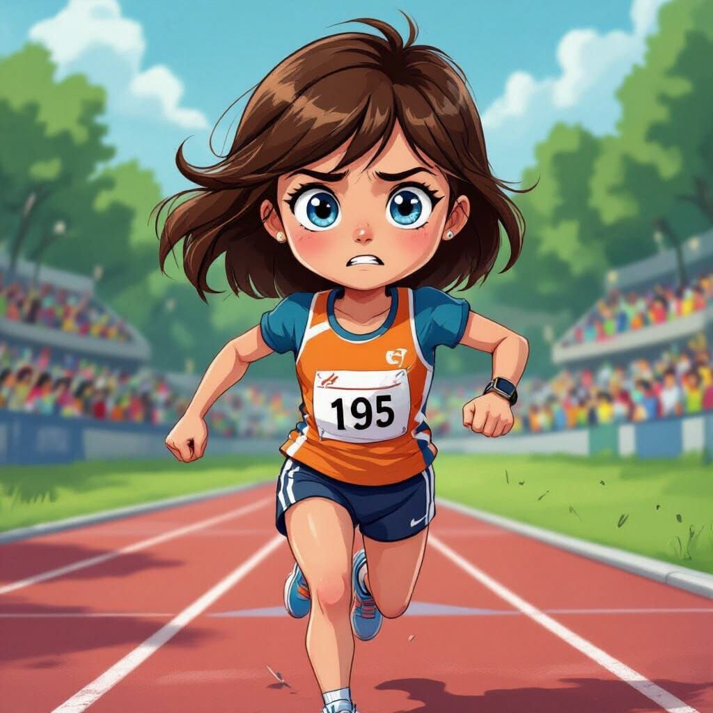 Sad Girl's Last Place Sprint: Expressive Digital Art