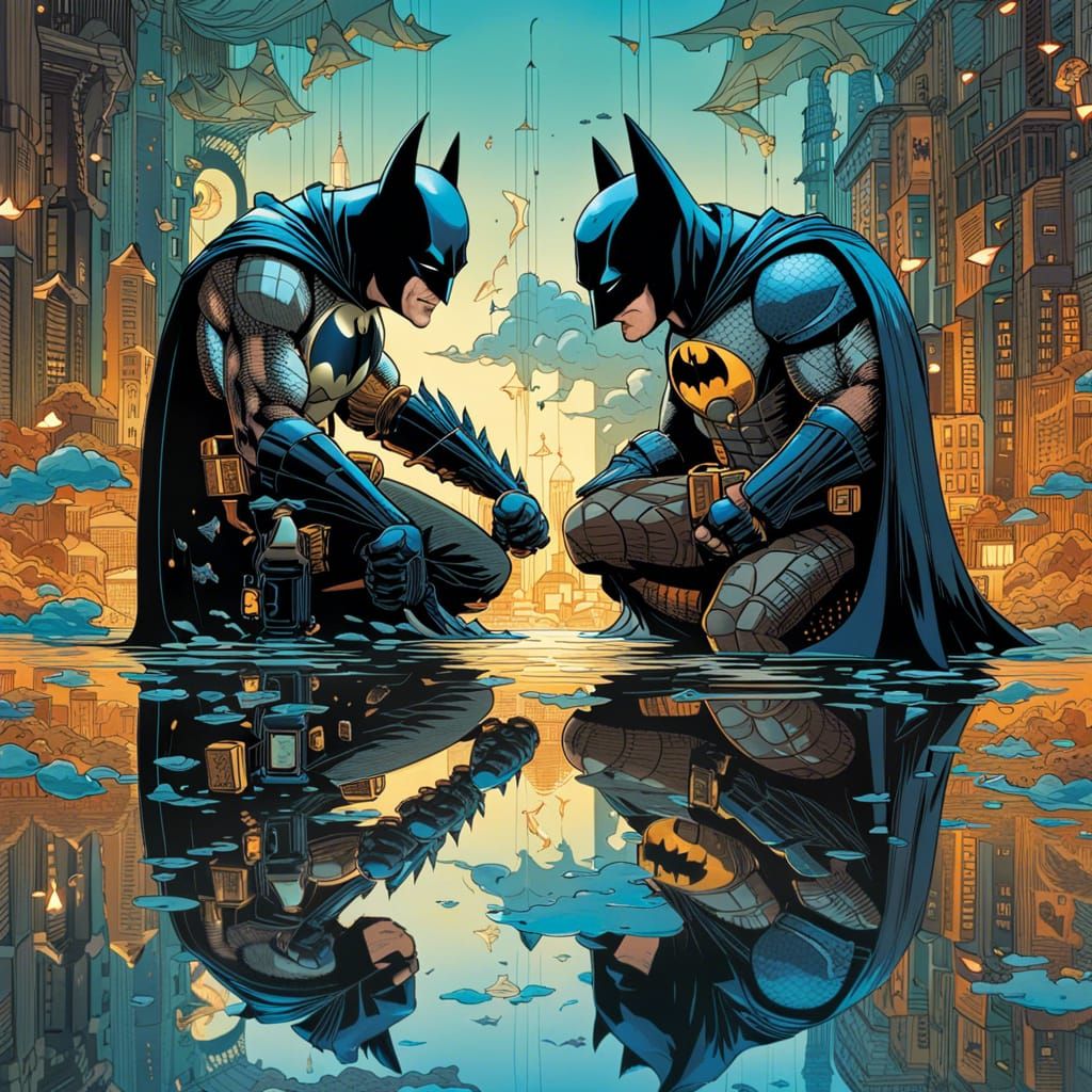 Batman and Mirrored Reflection in Digital Art