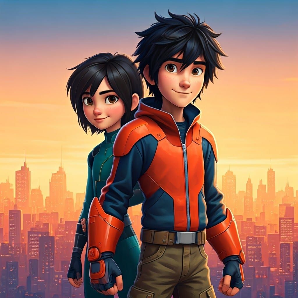 Hiro Hamada Protects Go Go in Vivid Cityscape