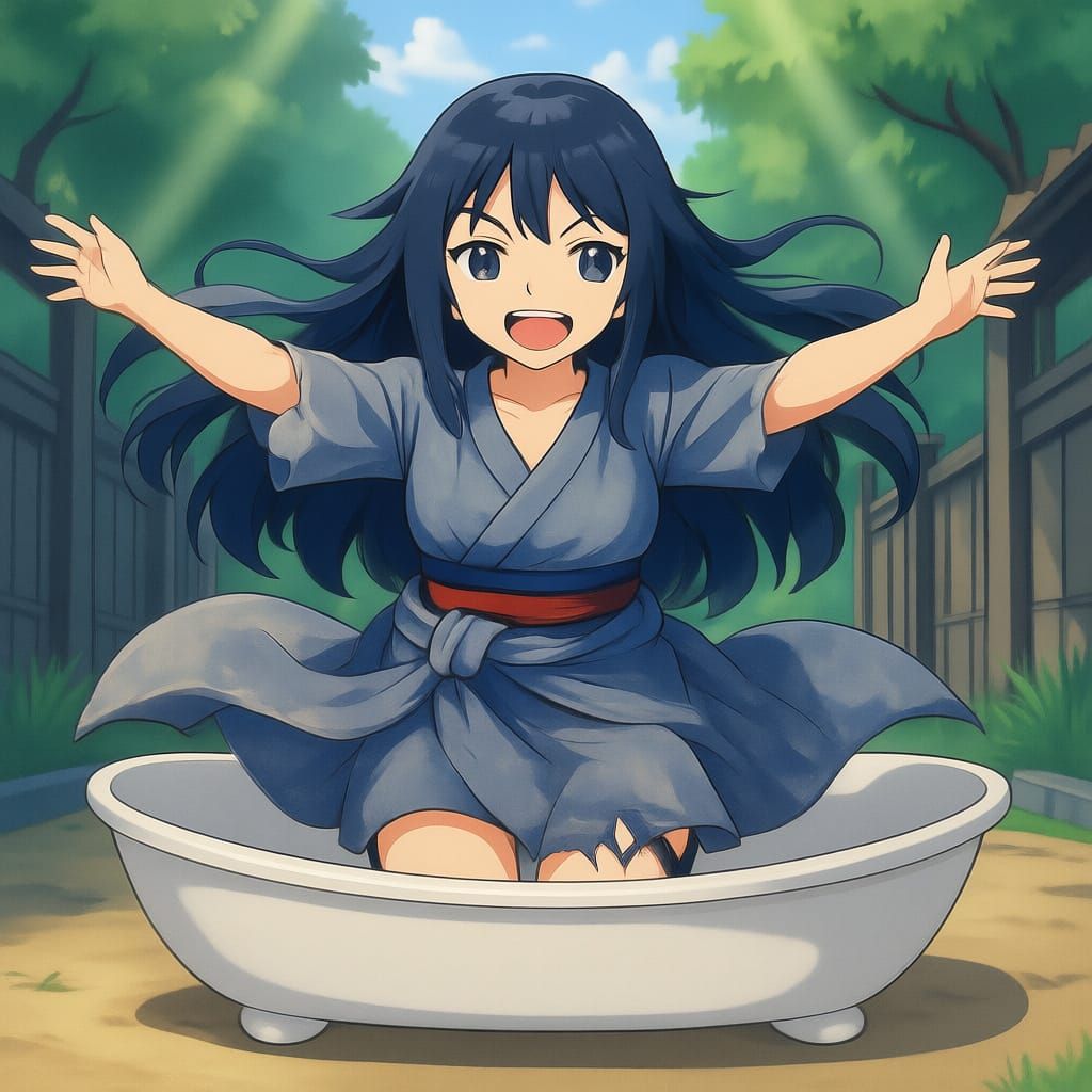 Hinata Hyuga Jumping in Towel Anime Wallpaper