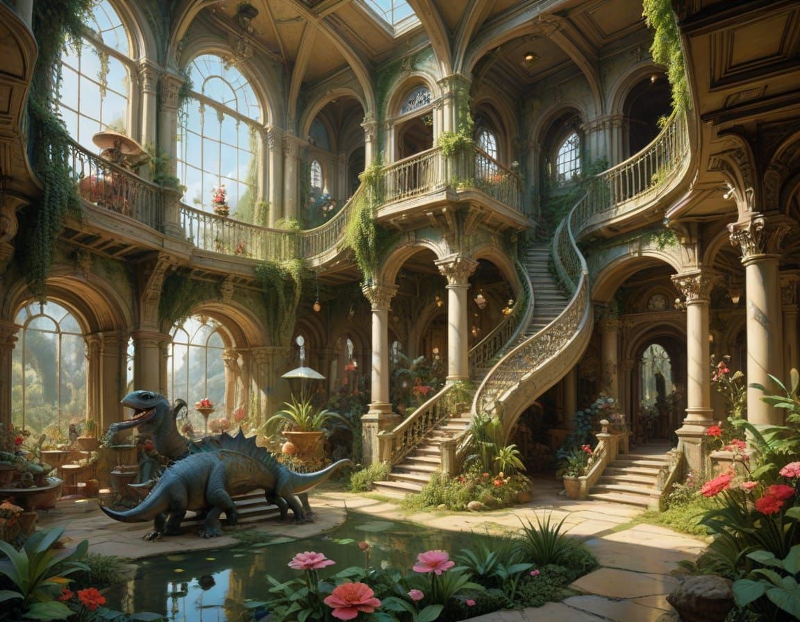 Enchanted Palace Amidst Turmoil in Whimsical Victorian Style