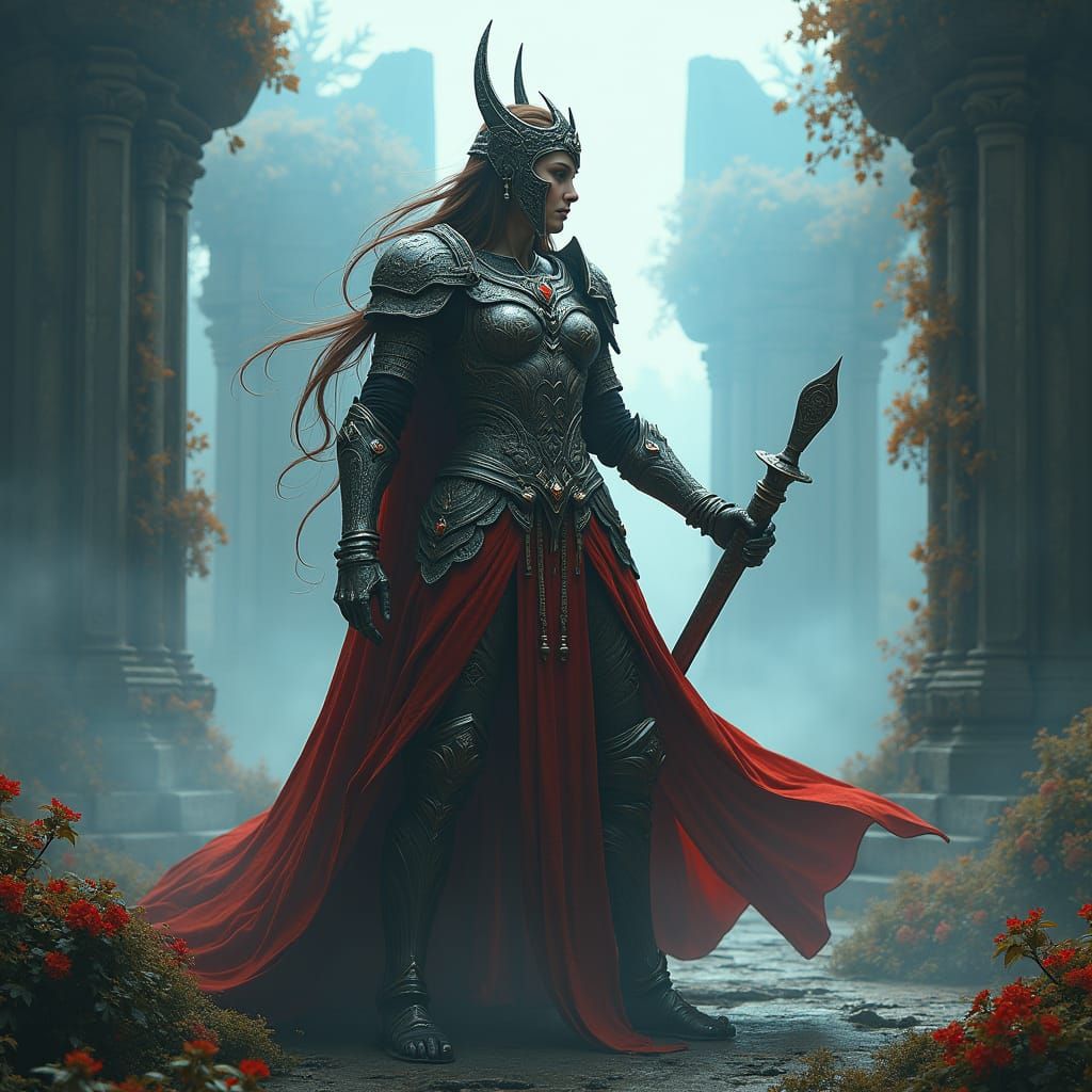 Warrior Queen in Mystical Ruins: Fantasy Concept Art