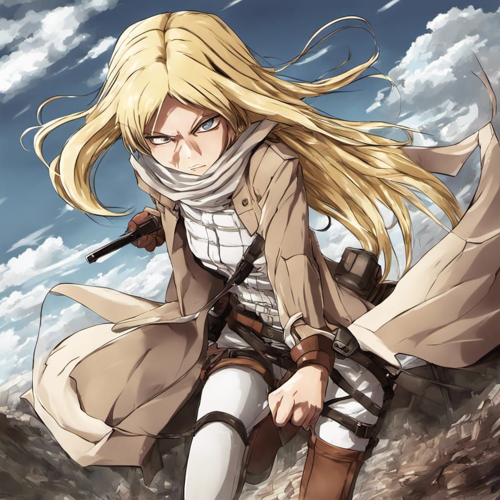 Blonde Girl Fighting in Attack on Titan Anime Style