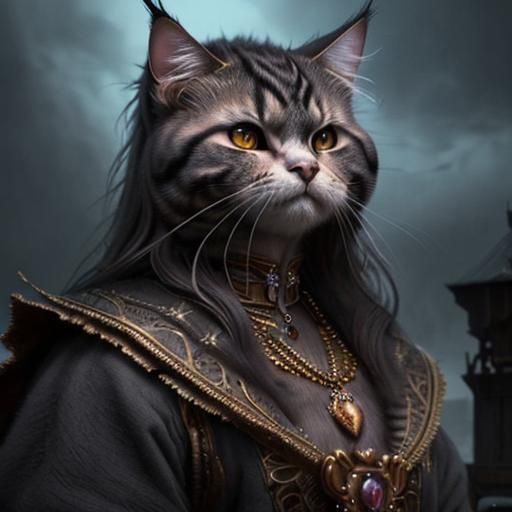 Majestic Maine Coon Cat King in Digital Painting