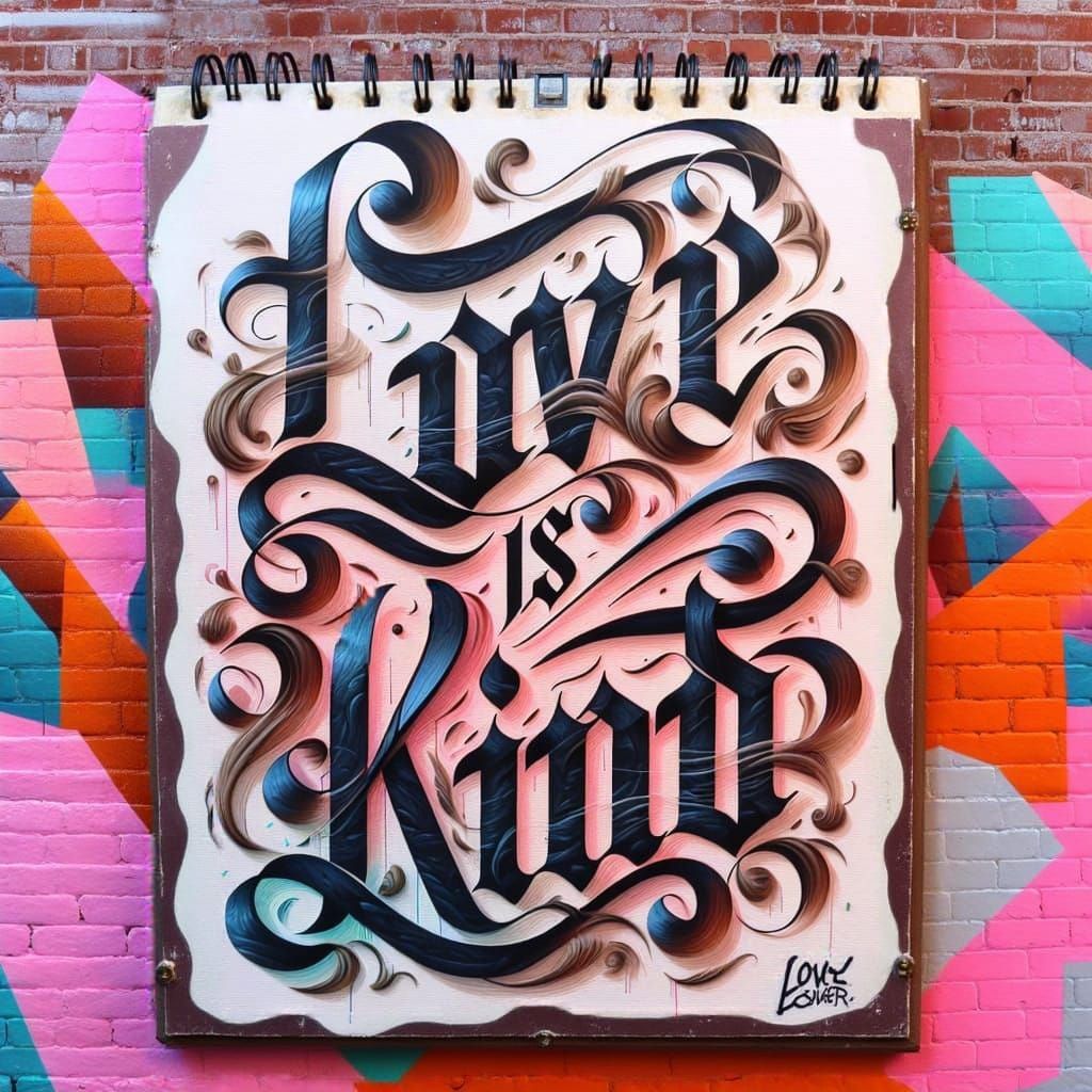 Love is Kind in Vibrant Calligraphy Graffiti Script