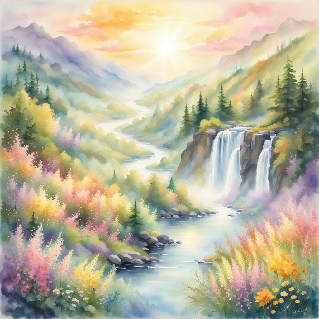 Summer Landscape with Rivers in Impressionist Style