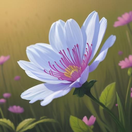 Delicate Flower in Meadow as Impressionist Oil Painting