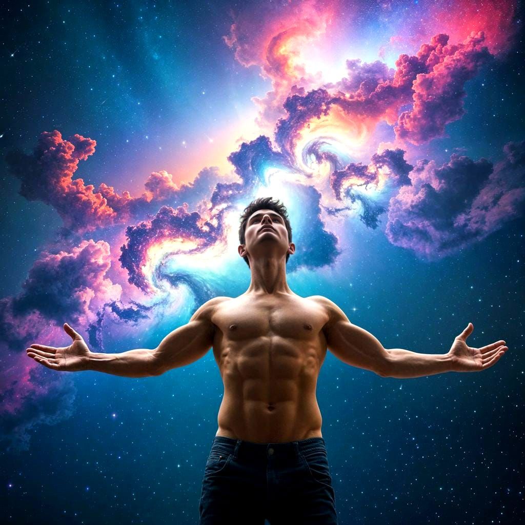 Ethereal Man in Cosmic Landscape