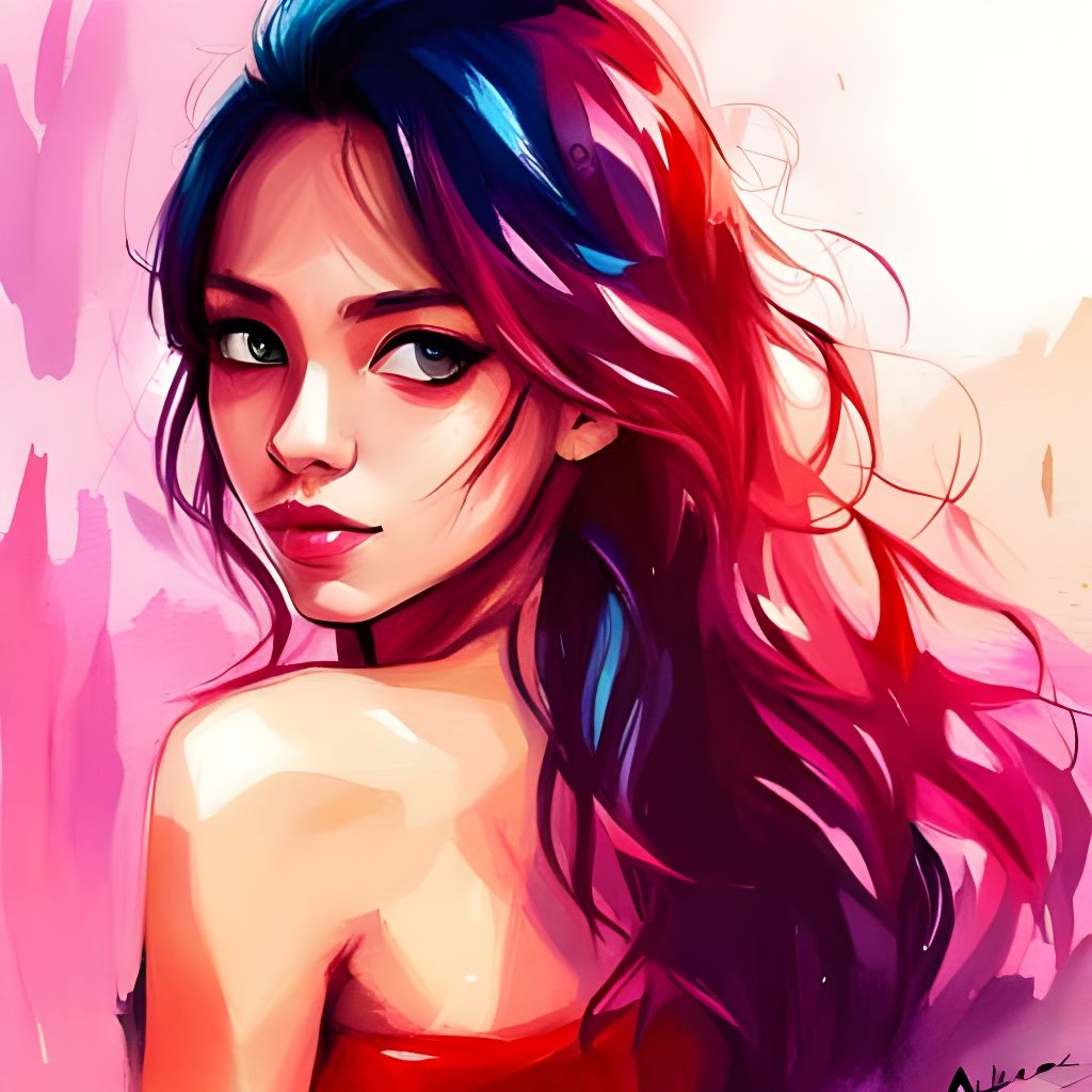 Beautiful Girl Portrait in Digital Painting Style