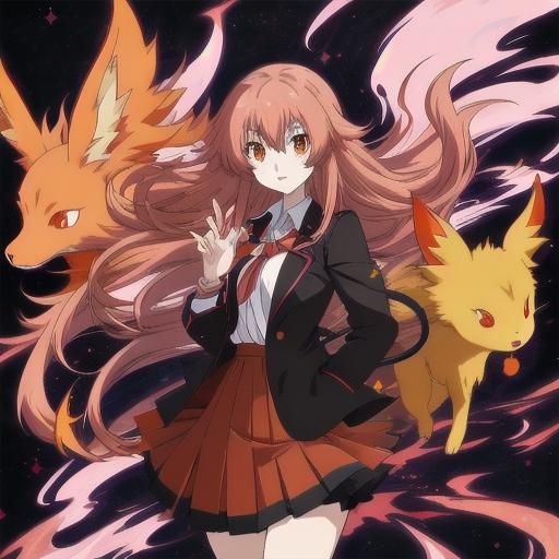 Flareon Girl in Anime Style School Uniform