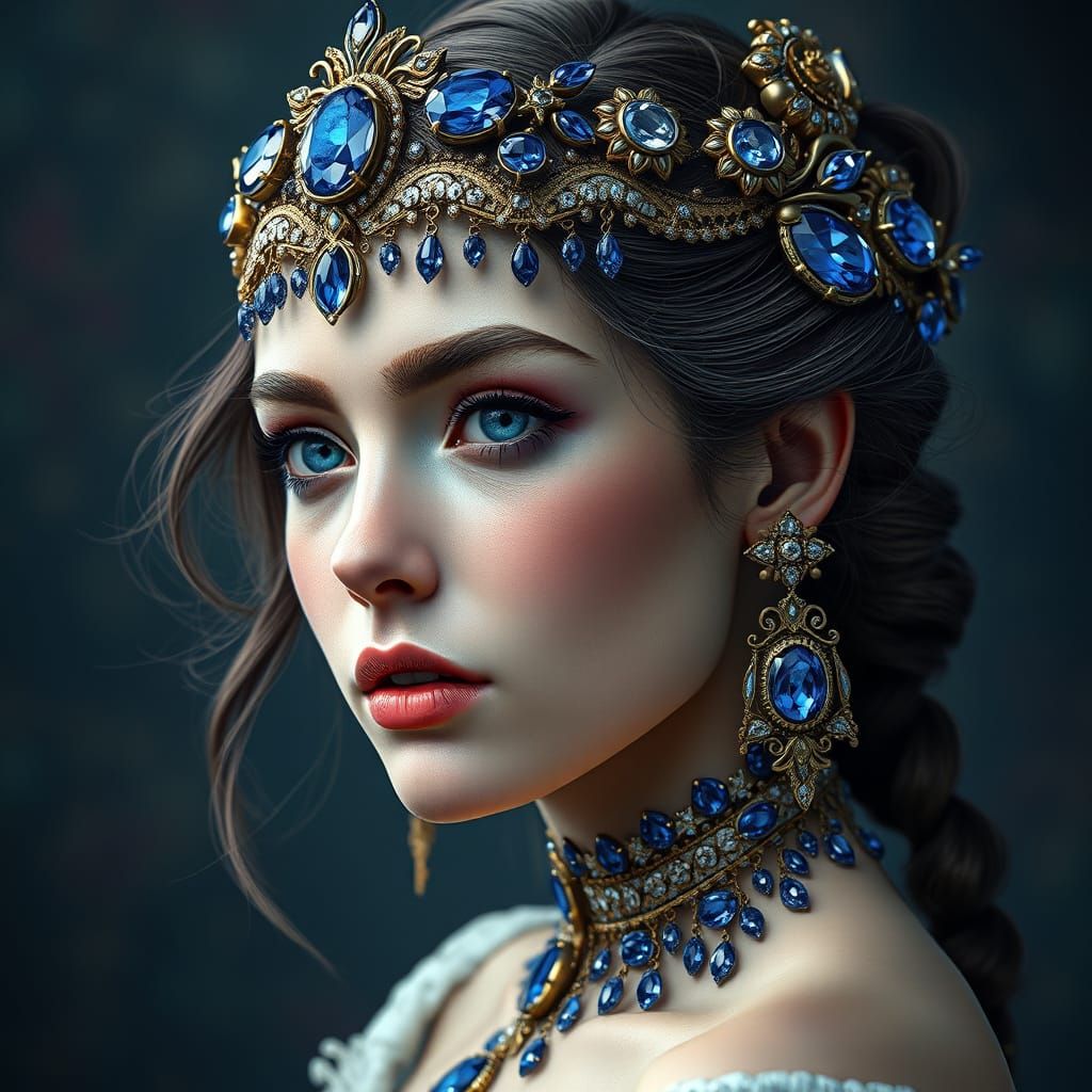 Sapphire Girl Portrait in Ornate Art Nouveau Style