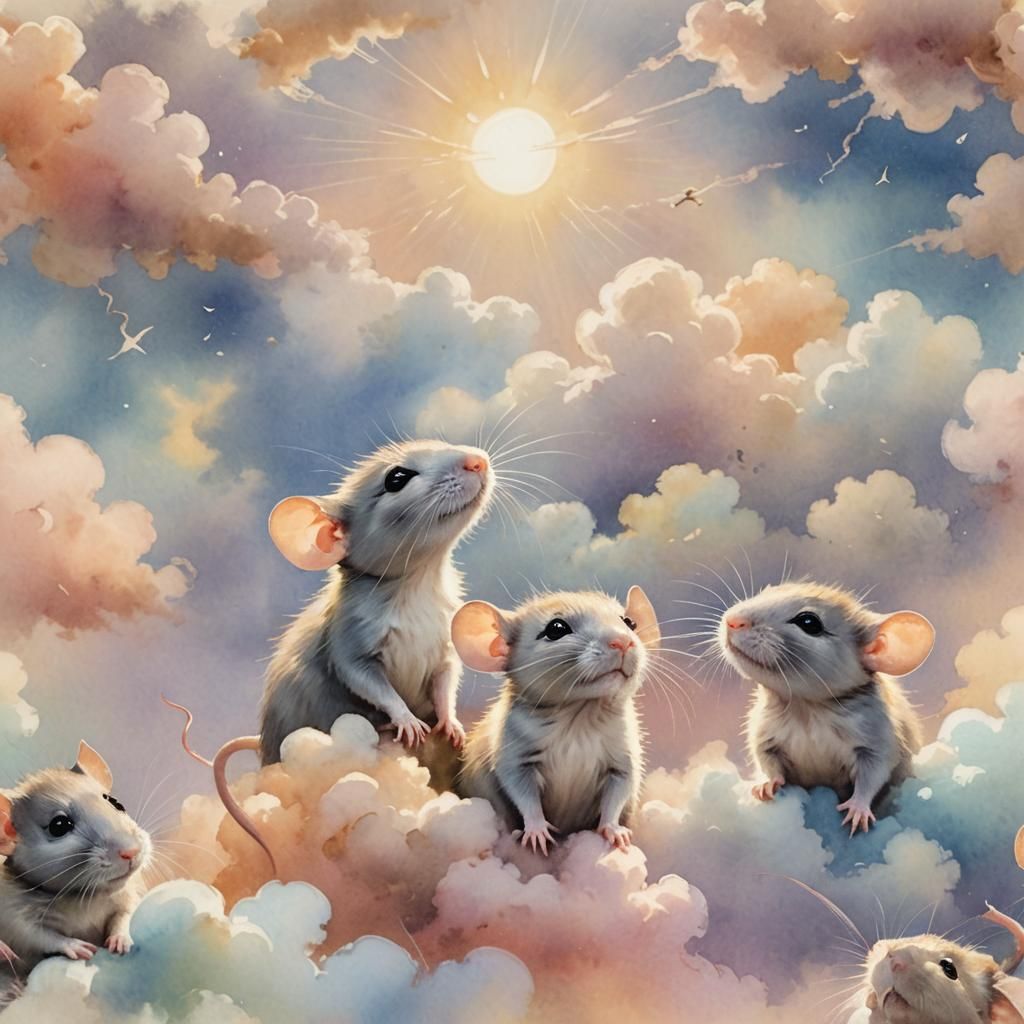 Ethereal Baby Rats in Pastel Watercolor