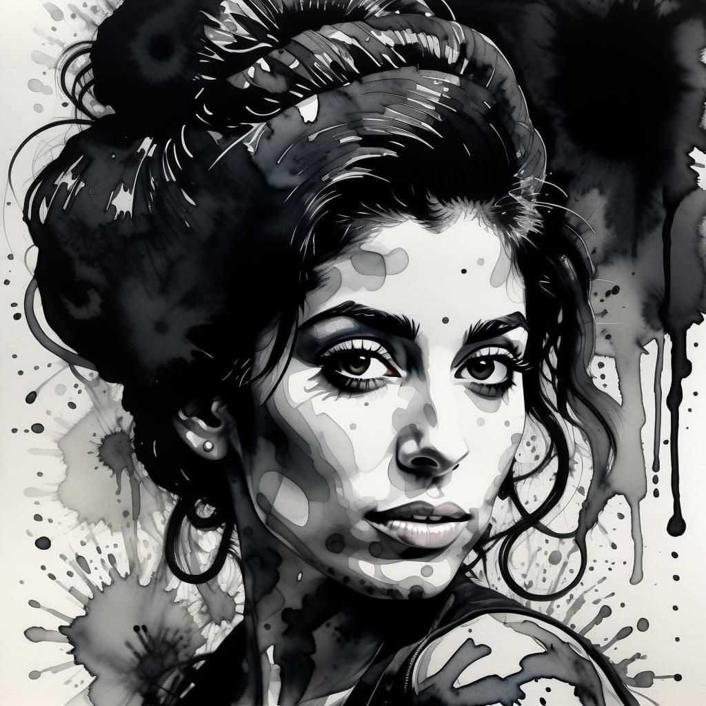Amy Winehouse Portrait in Black and White Style
