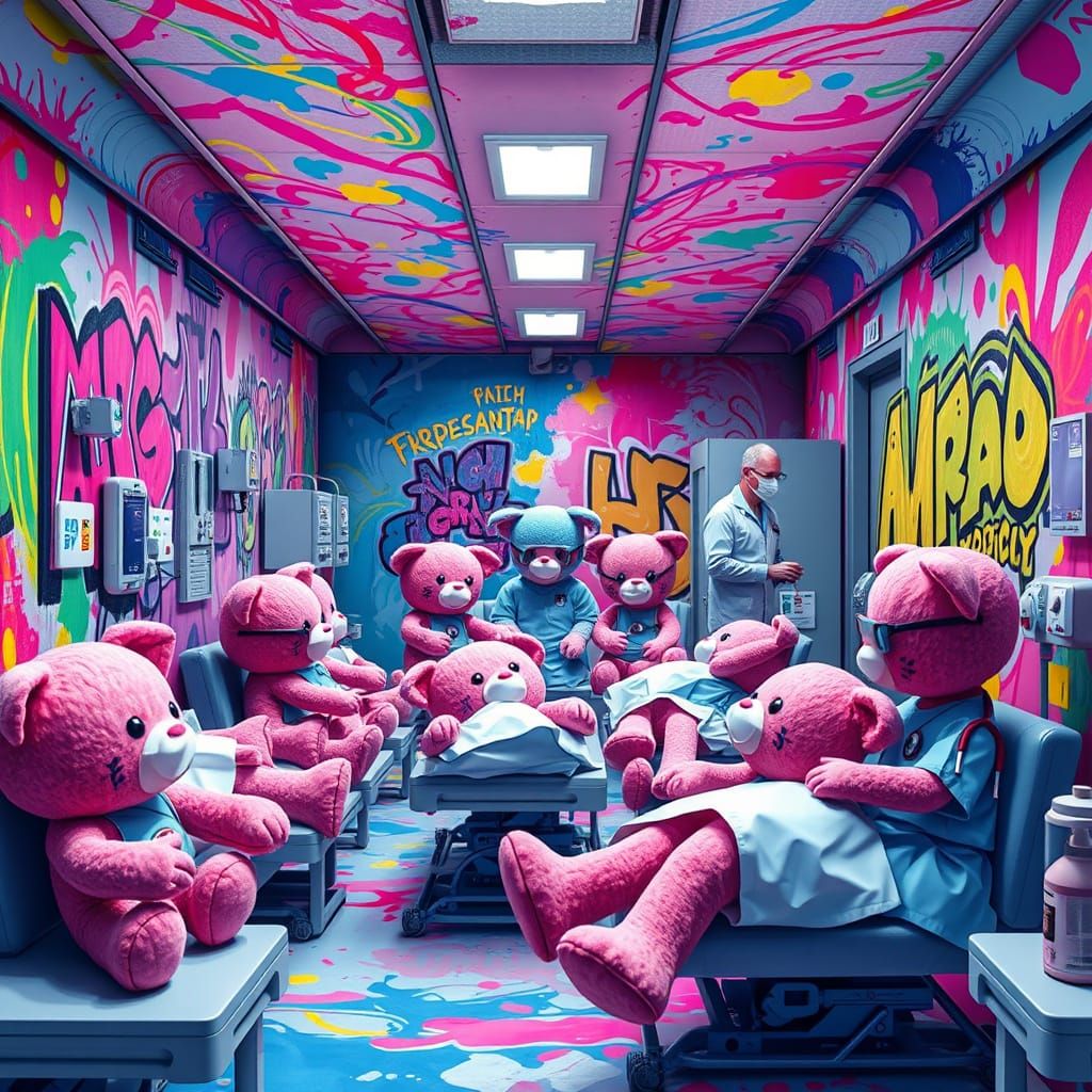 Whimsical Plushie Hospital in Vibrant Candyland Wonderland