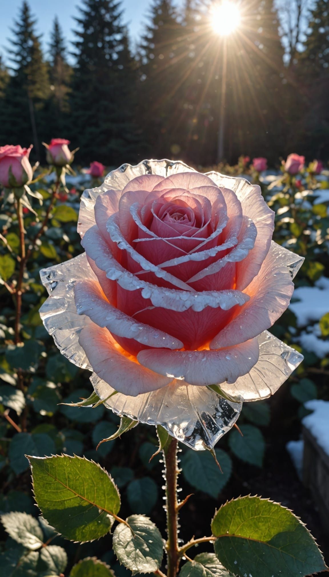 Melting Ice Rose in Sunlight