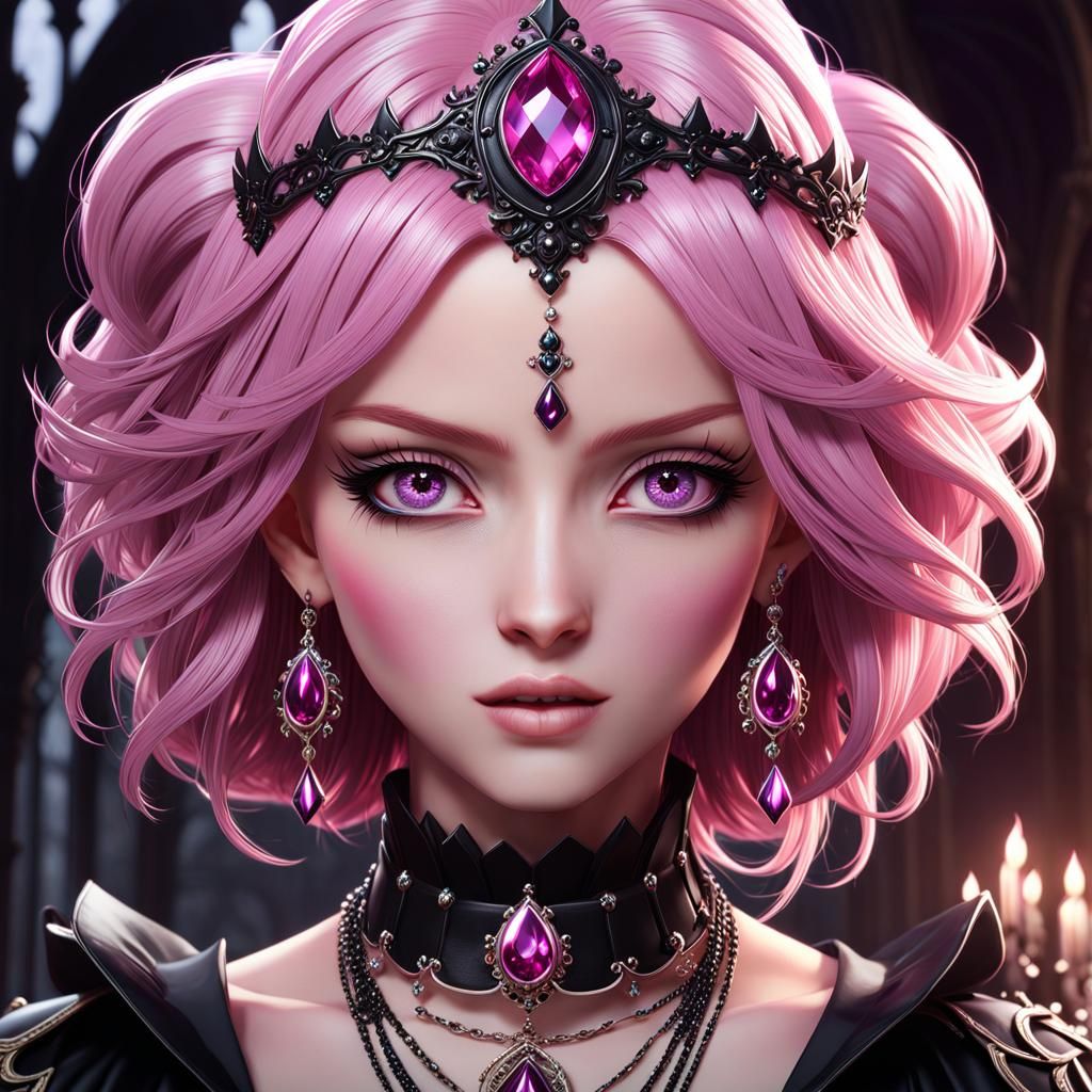 Pink Haired Anime Queen with Gothic Jewelry