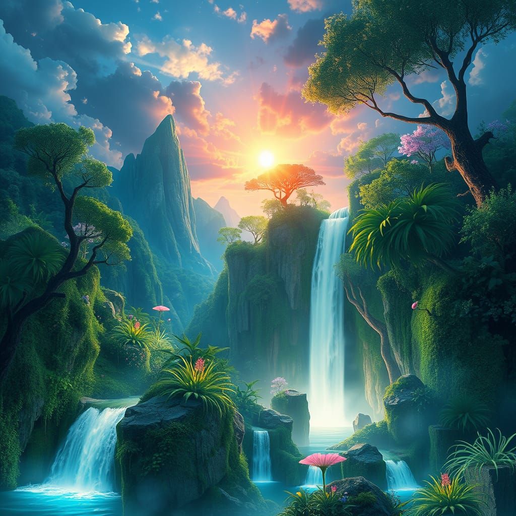 Biophilic Crystal Jungles and Waterfalls