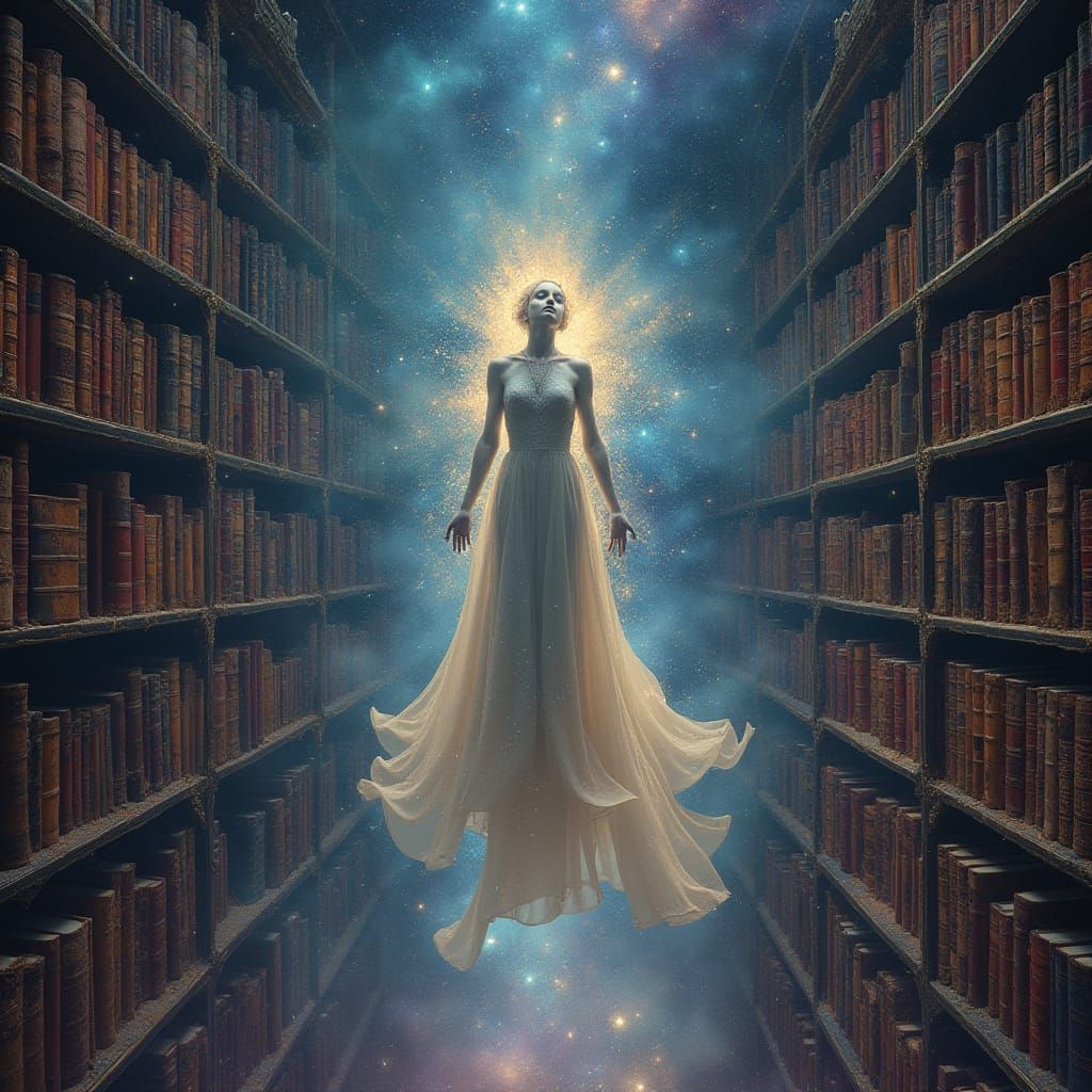 Celestial Librarian in Art Nouveau-Inspired Library