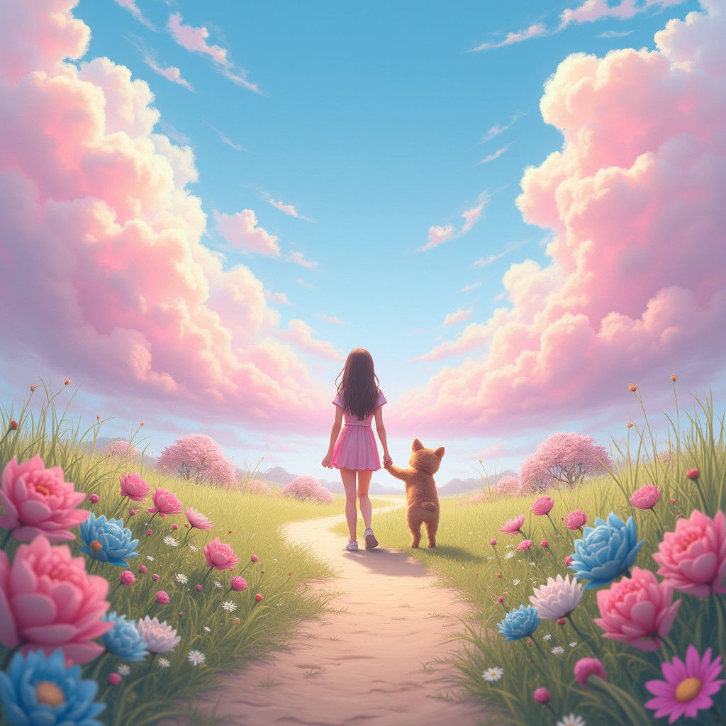 Magical Horizon with Kittens and Puppies in Digital Art