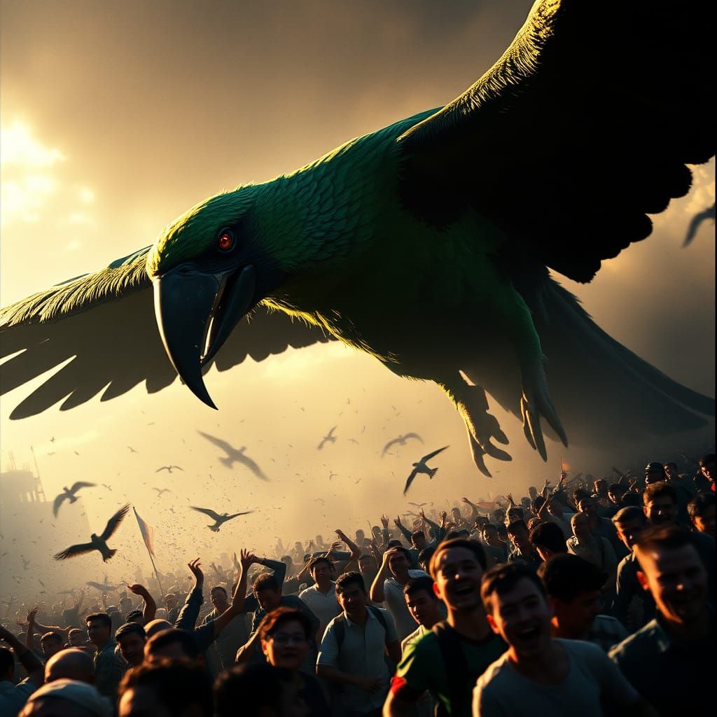 Giant Parrot Emerges Casting Shadow of Doom