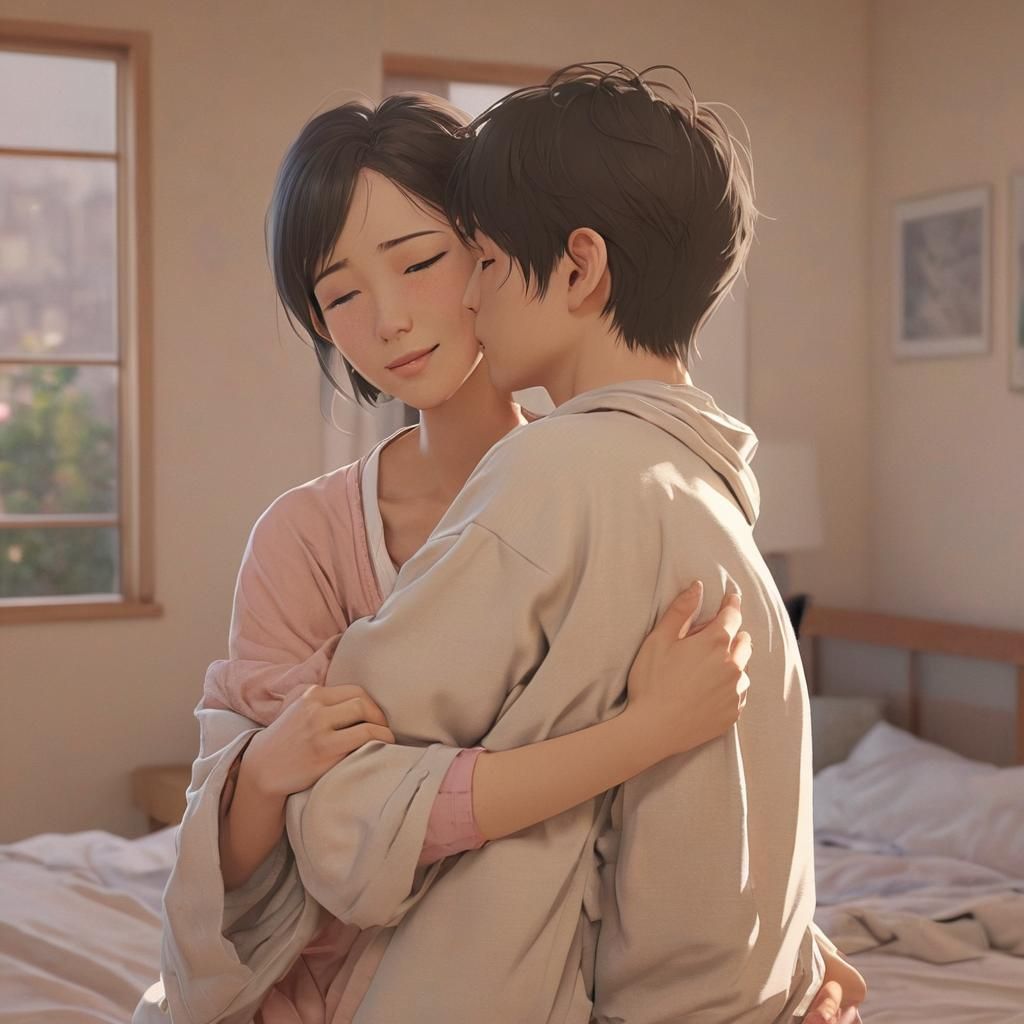 Comforting Anime Scene of Mother and Son