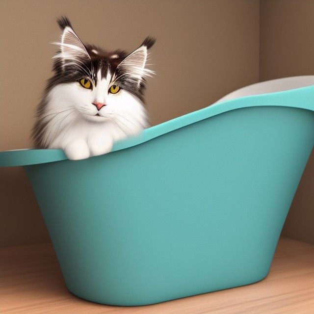 Norwegian Forest Cat in Tiny Tub: Photorealistic Render
