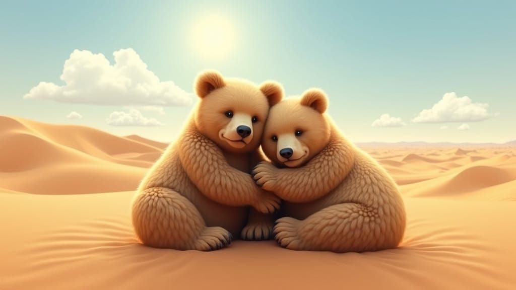 Hyper-Realistic Desert Bears in Cuddles