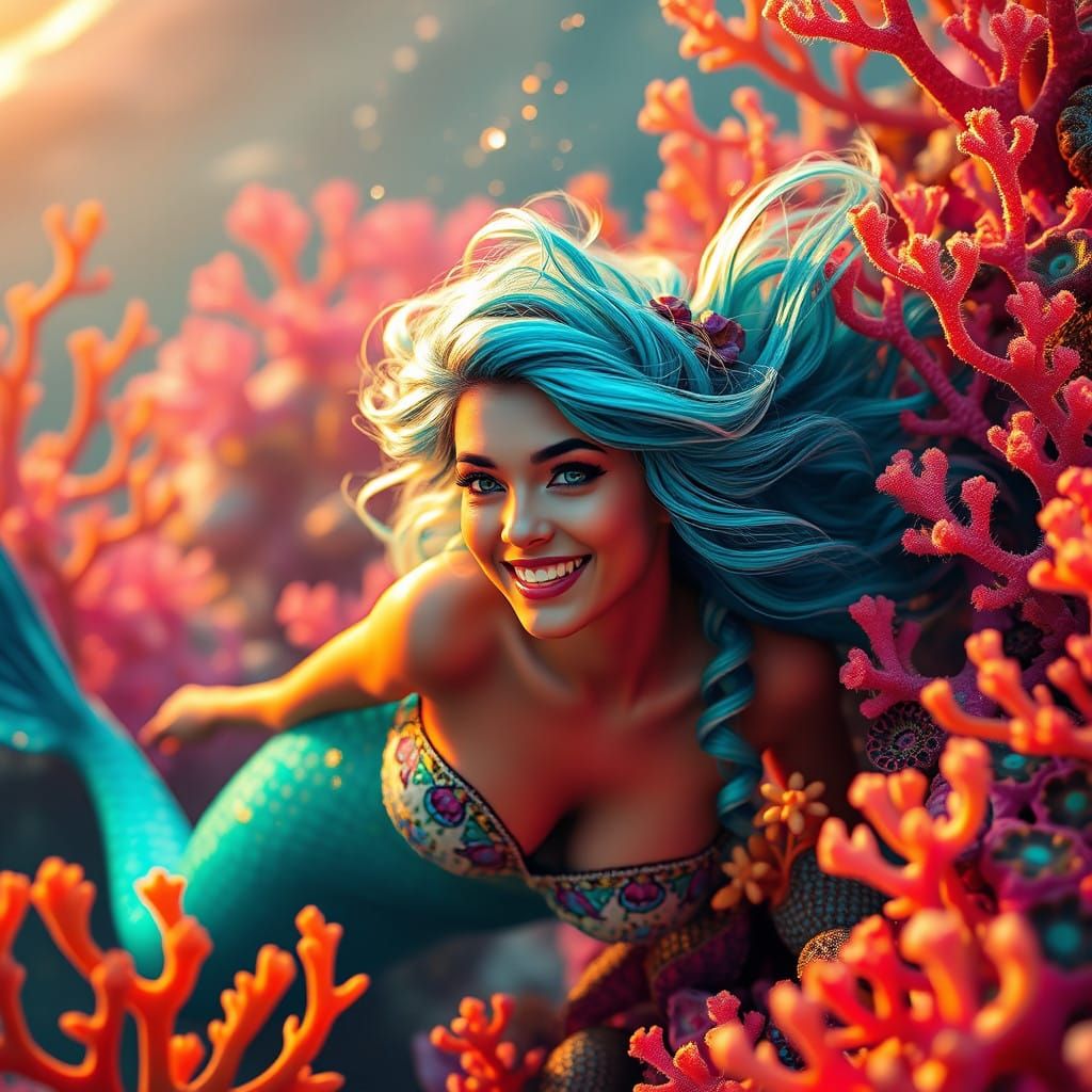 Vibrant Caribbean Mermaid in Tropical Paradise