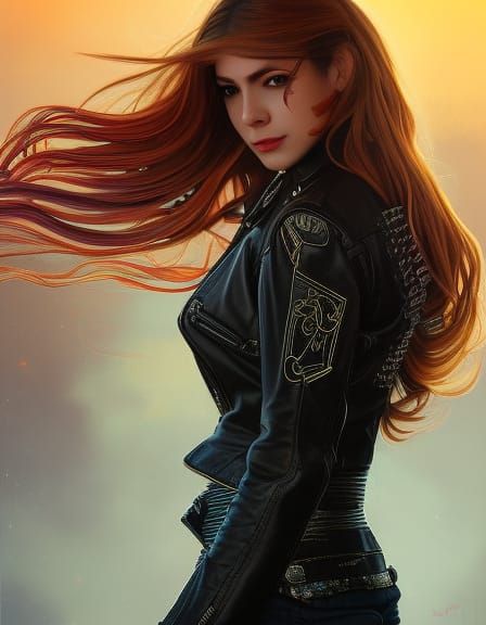 Cyberpunk Dancer in Leather Jacket, Hyperdetailed Portrait
