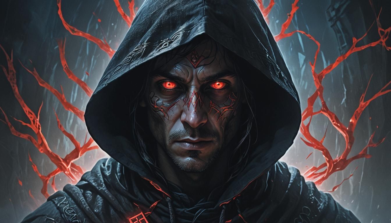 Dark Fantasy Portrait with Glowing Runes