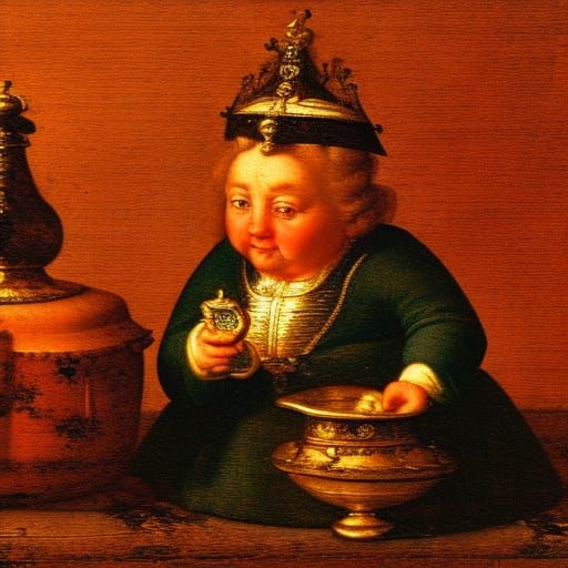 Dwarf Demands Food in Doll's Toy House