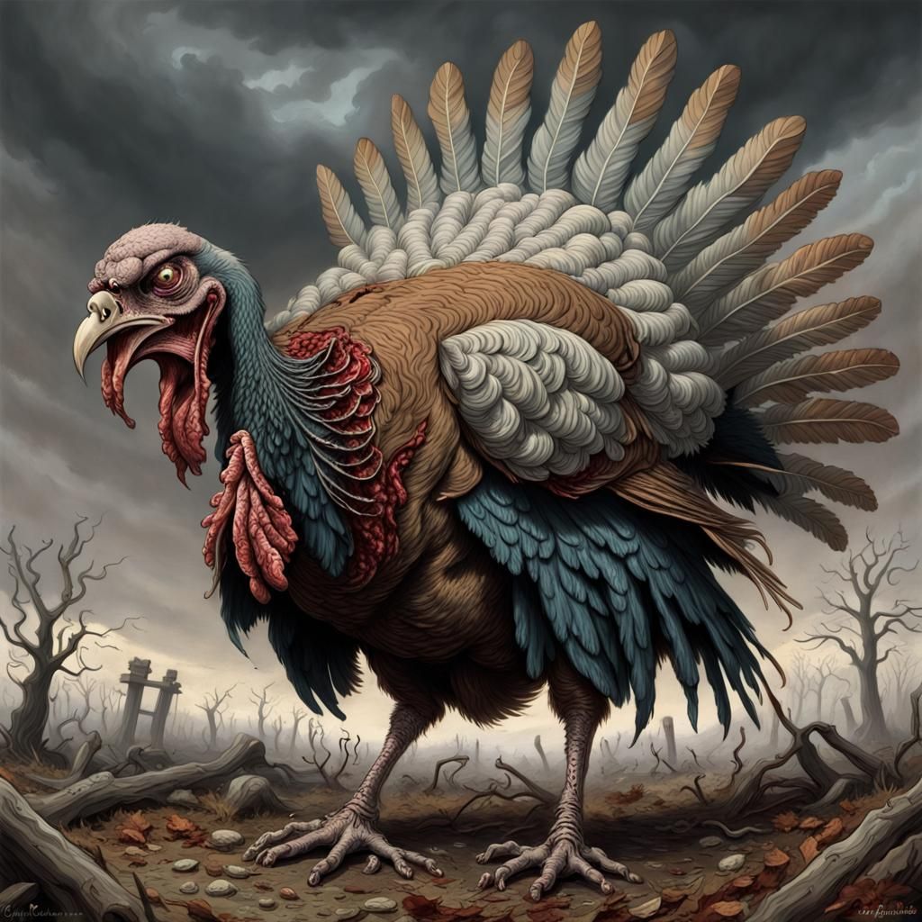 Detailed Zombie Turkey in Horror Style
