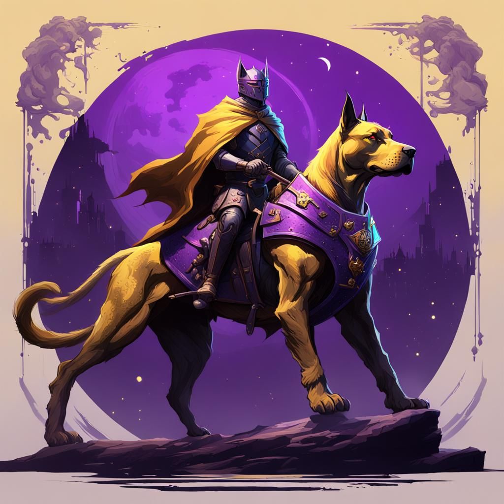 Cat Knight on Great Dane, Dark Fantasy Art