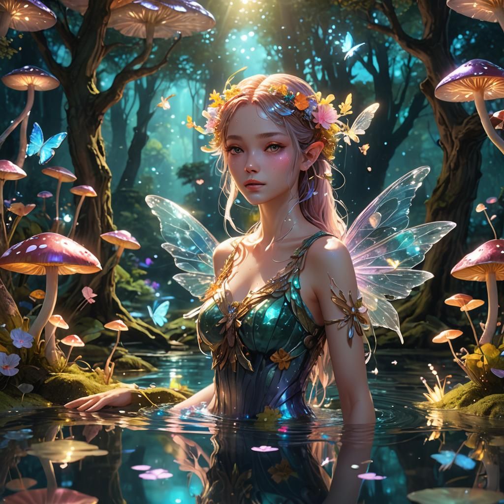 Luminescent Fairy in Enchanted Forest: 3D Anime Art