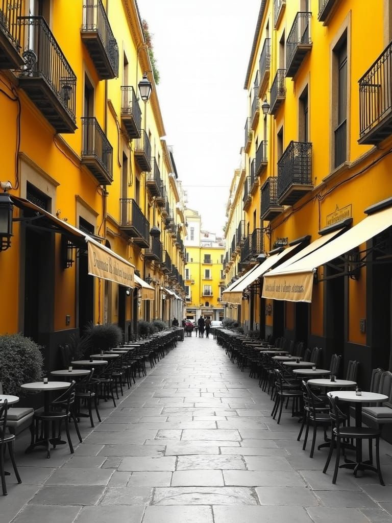Monochrome Seville Street Scene in Watercolor