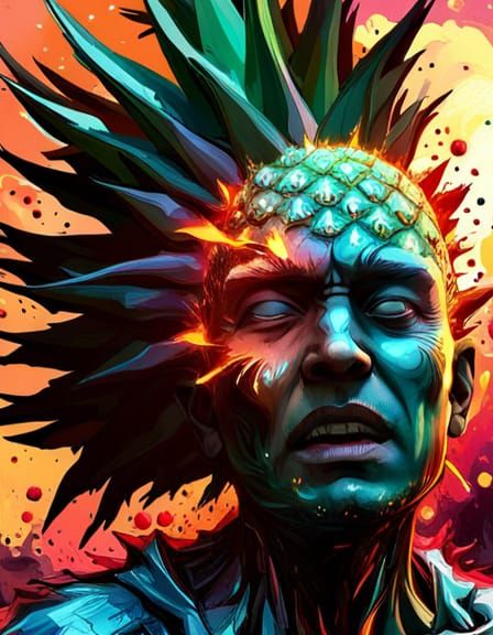 Cosmic Pineapple Man Exploding 3D Sculpture