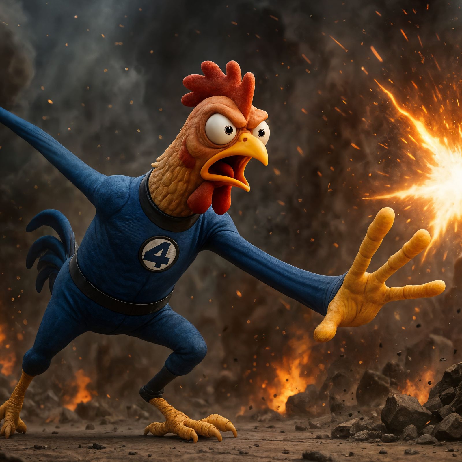 Stretchy Chicken Superhero in CGI Action